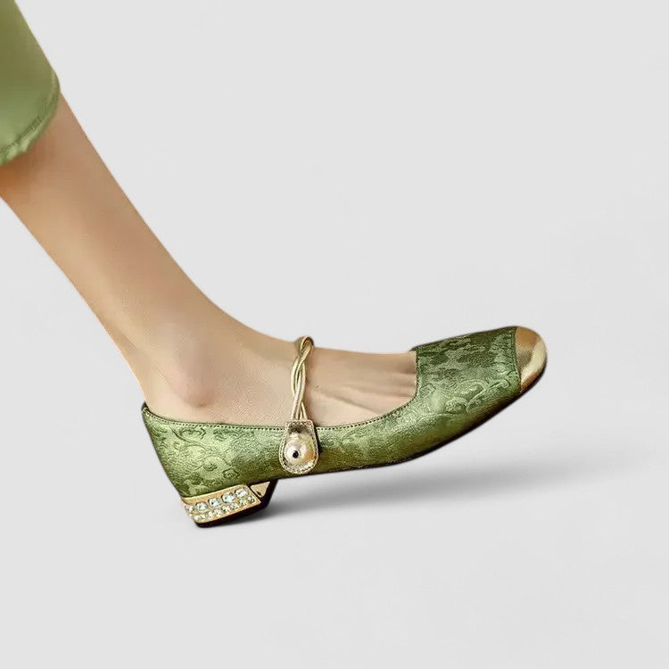 Ivyra | White Block Heel Pumps with Pearl Strap 3