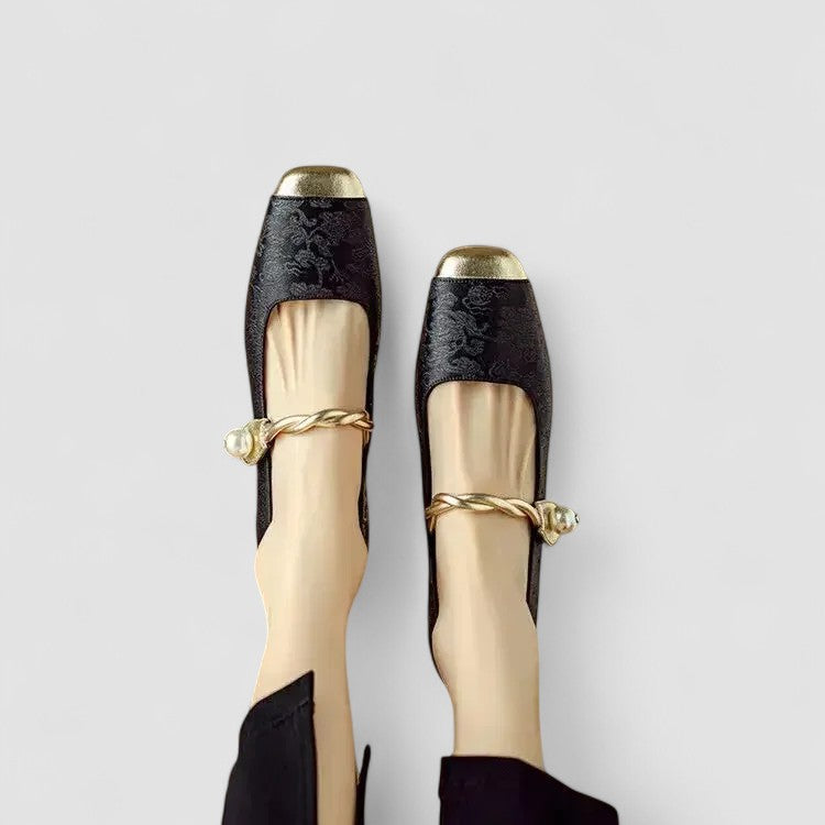 Ivyra | White Block Heel Pumps with Pearl Strap 8