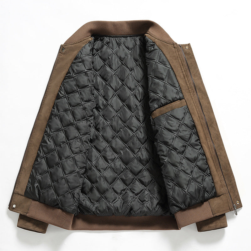 Javar | Men's Faux Suede Leather Bomber Jacket Zip Front Ribbed Trim 5