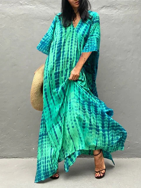 Kalani | Women's Tie Dye Print V Neck Maxi Summer Dress