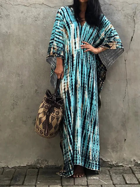 Kalani | Women's Tie Dye Print V Neck Maxi Summer Dress