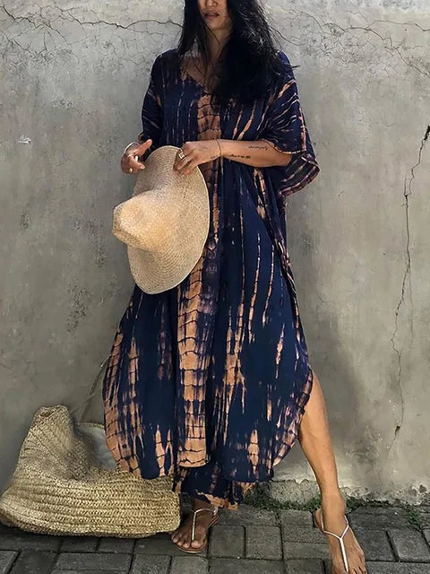 Kalani | Women's Tie Dye Print V Neck Maxi Summer Dress