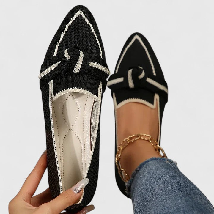 Lena | Women's Pointed Toe Knit Loafers Slip-On Contrast Trim 3