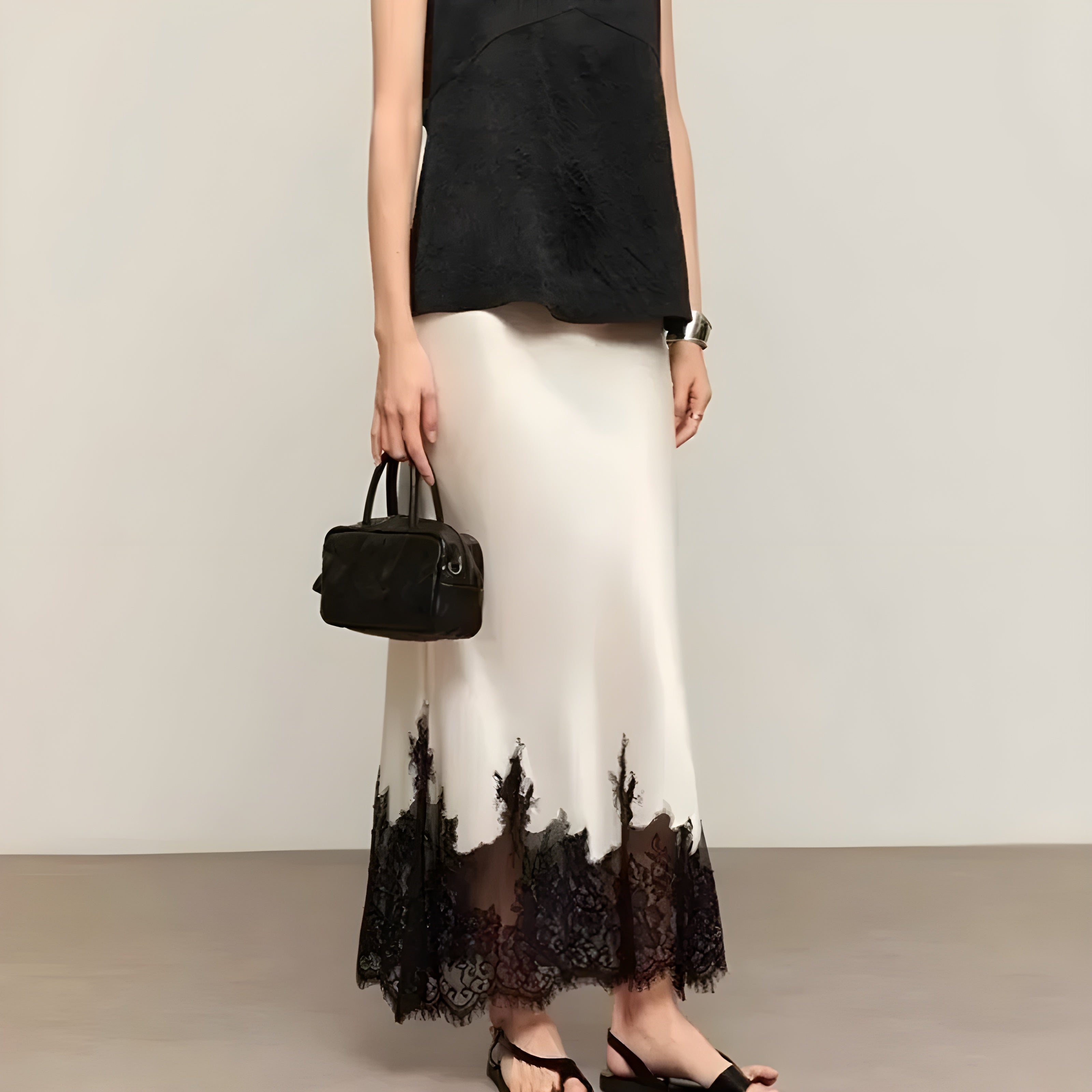 Luna | Lace-Trim Satin A-Line Skirt 3