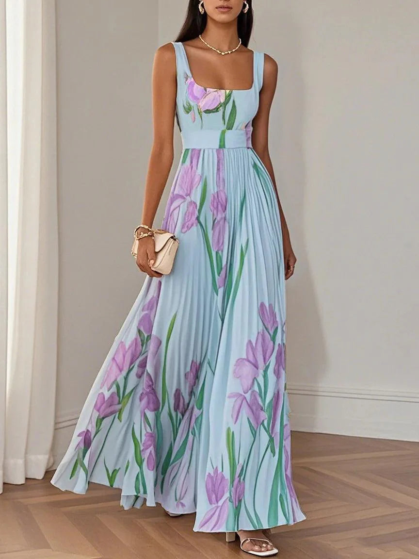 Margot | Women's Floral Square Neck Pleated Maxi Dress 3