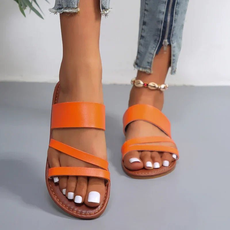 Marsha | Women's Flat Leather Cross-Strap Sandals