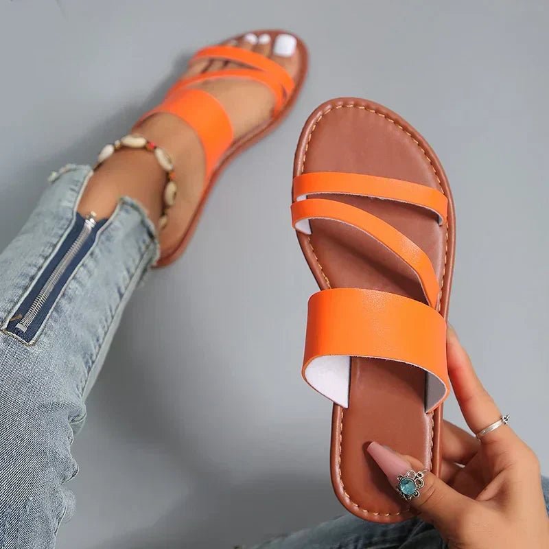 Marsha | Women's Flat Leather Cross-Strap Sandals