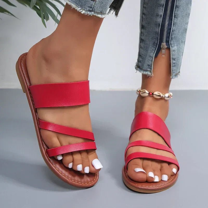 Marsha | Women's Flat Leather Cross-Strap Sandals