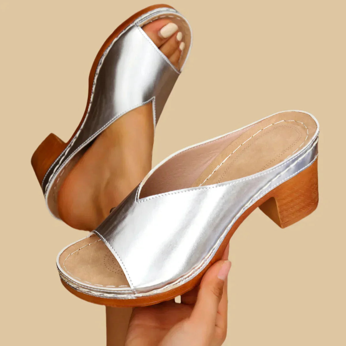 Martha | Women's Peep Toe Block Heel Slip On Sandals 2