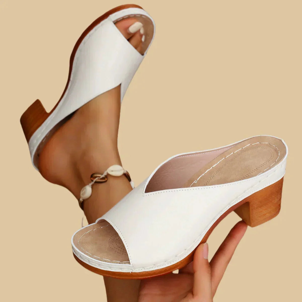 Martha | Women's Peep Toe Block Heel Slip On Sandals 3