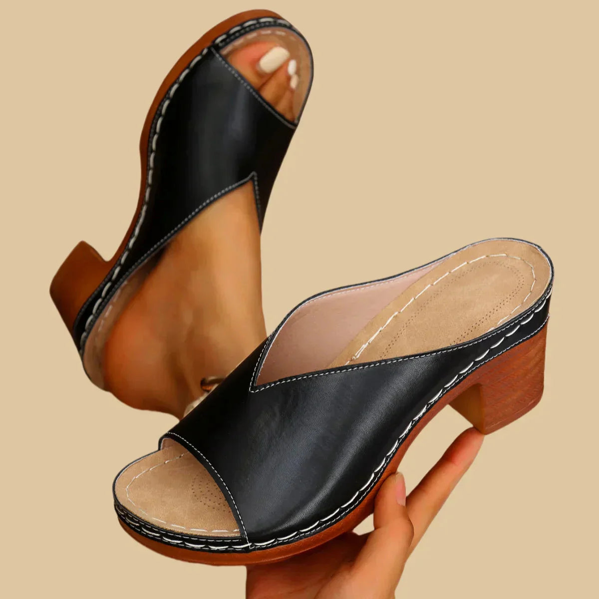 Martha | Women's Peep Toe Block Heel Slip On Sandals 4