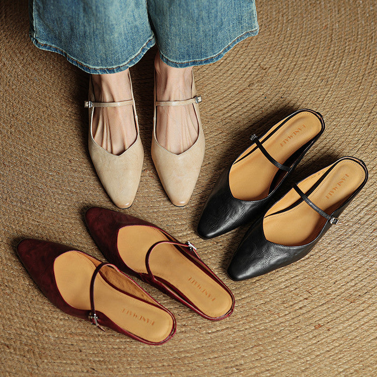 Meiko | Leather Slides for Women Pointed Toe