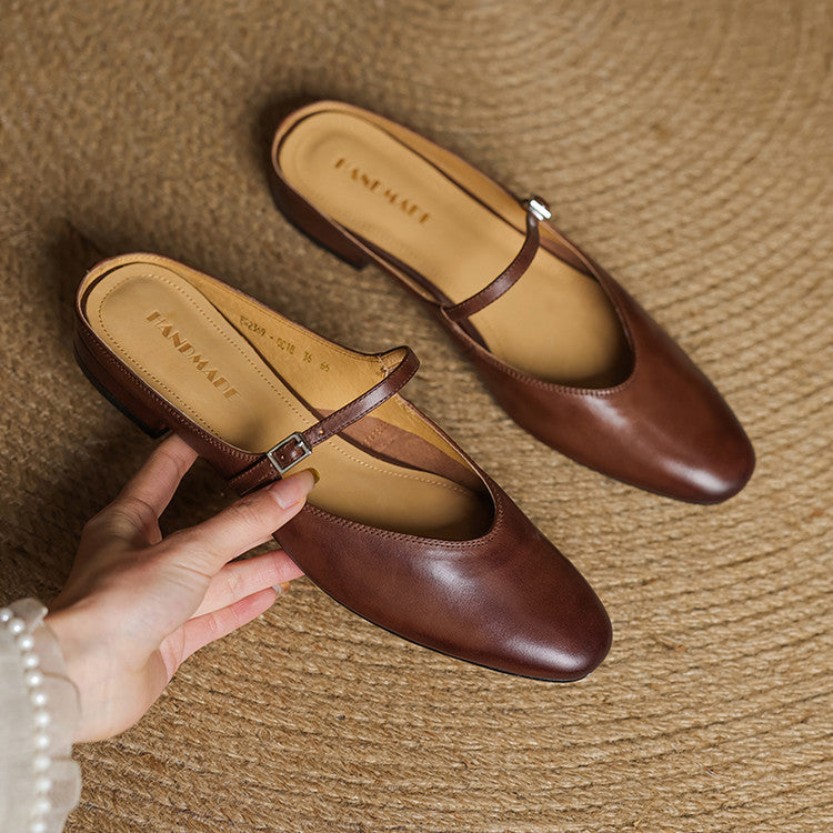 Monica | Women's Mary Jane Mules Round Toe Leather Strap 2