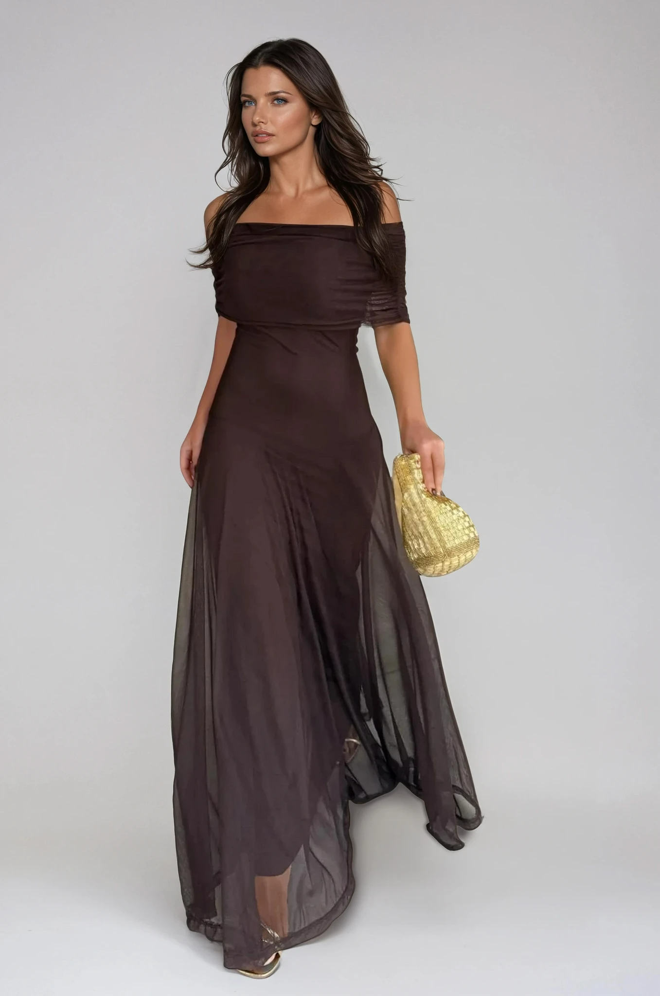 Off Shoulder Chiffon Maxi Dress For Women | Elanora 1