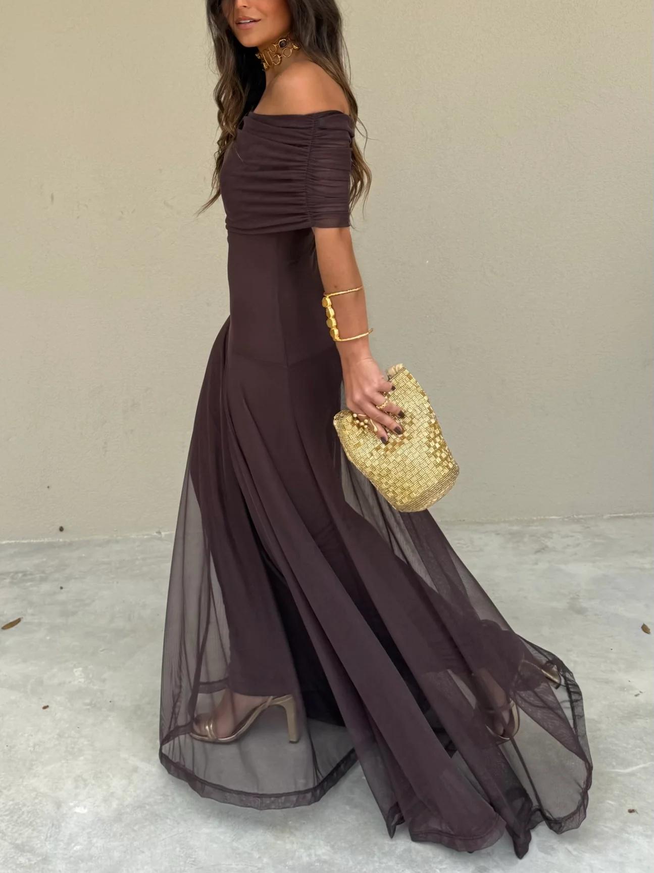 Off Shoulder Chiffon Maxi Dress For Women | Elanora 3