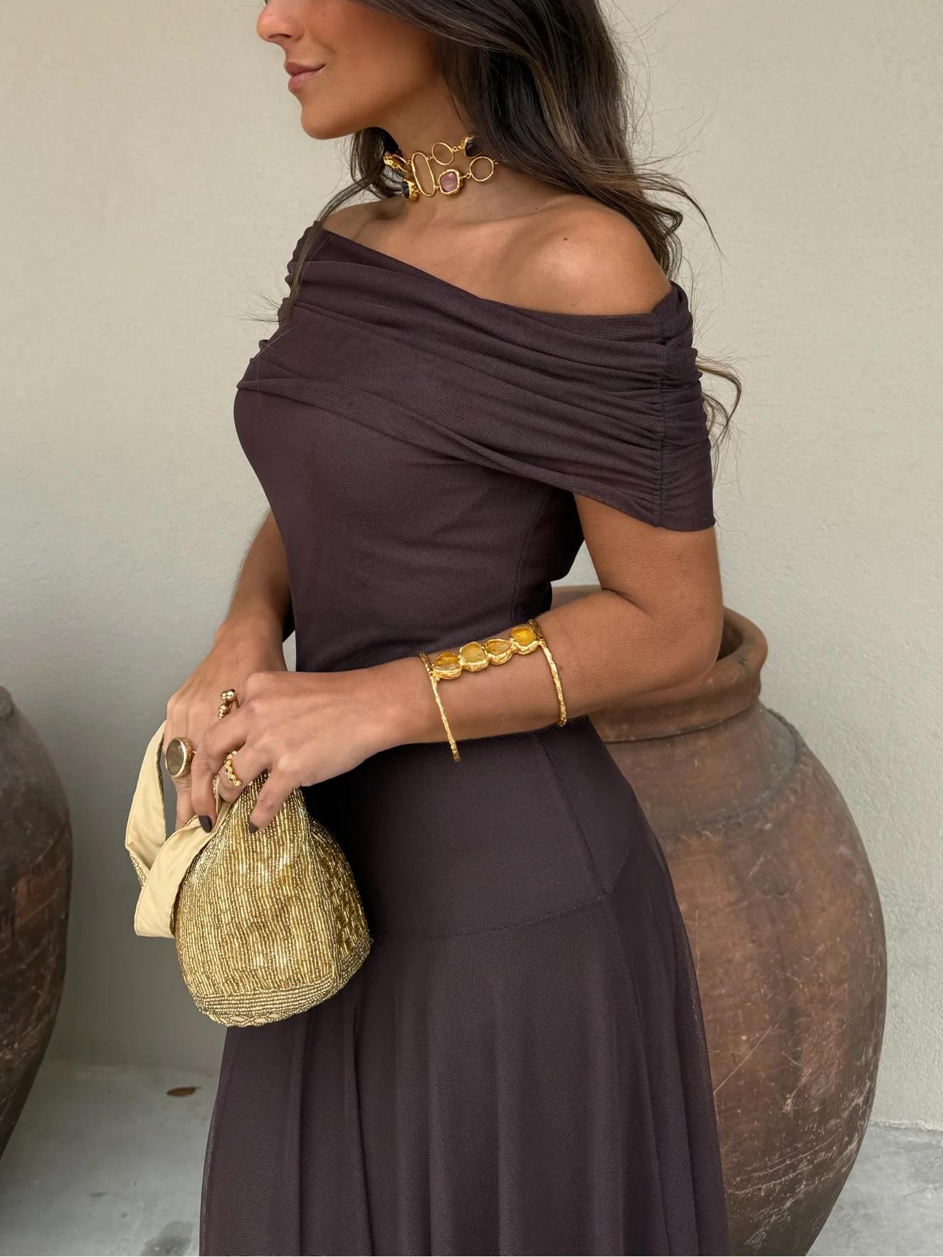 Off Shoulder Chiffon Maxi Dress For Women | Elanora 7