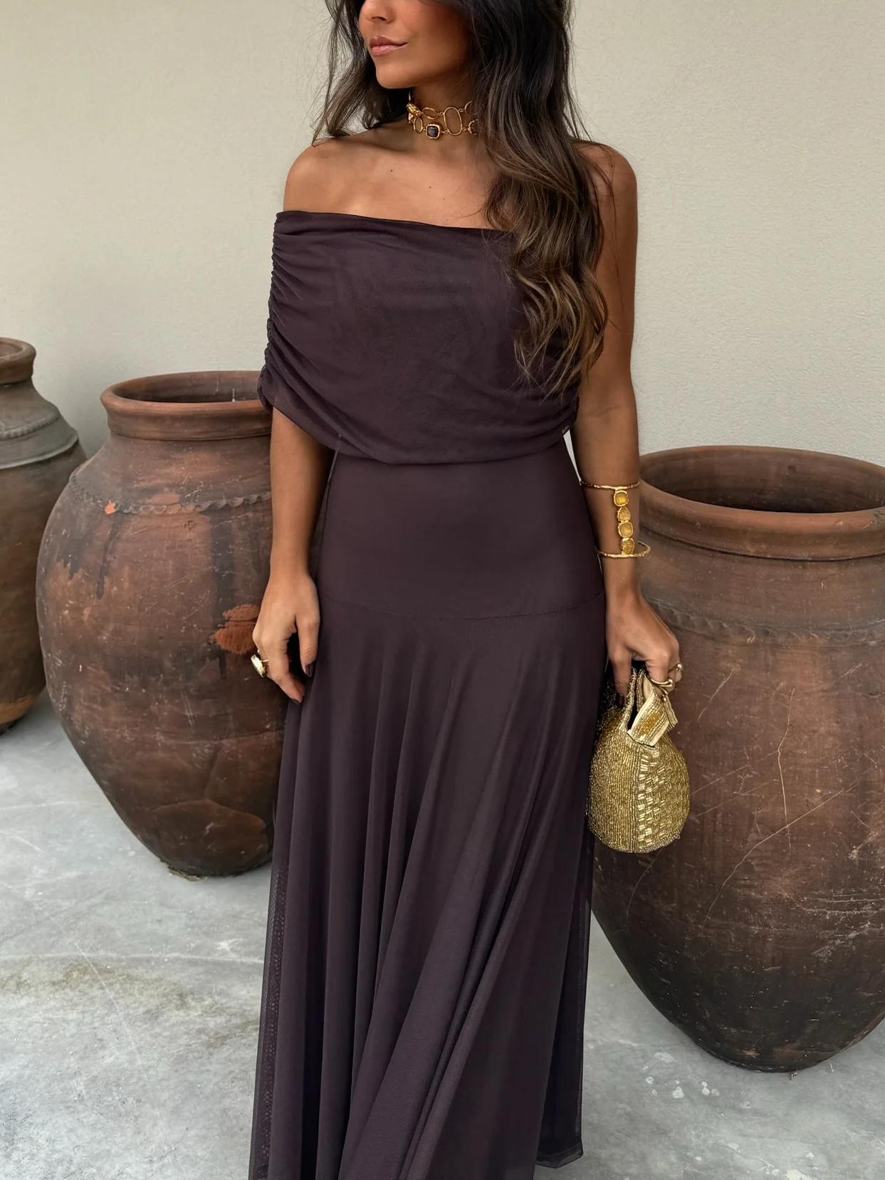 Off Shoulder Chiffon Maxi Dress For Women | Elanora 8