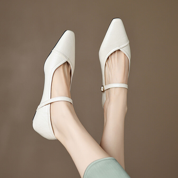 Pam | Women's Pointed Toe Flat Pumps Ankle Strap Cream
