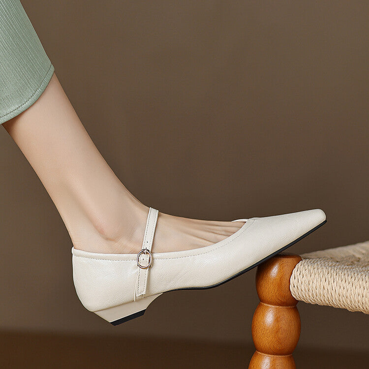 Pam | Women's Pointed Toe Flat Pumps Ankle Strap Cream 2