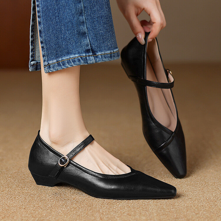 Pam | Women's Pointed Toe Flat Pumps Ankle Strap Cream 8