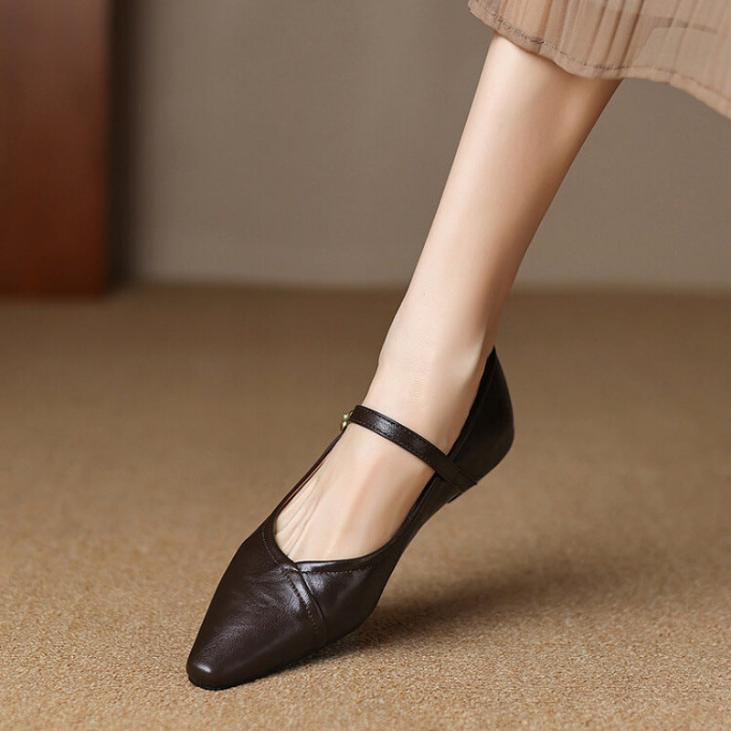 Pam | Women's Pointed Toe Flat Pumps Ankle Strap Cream 9