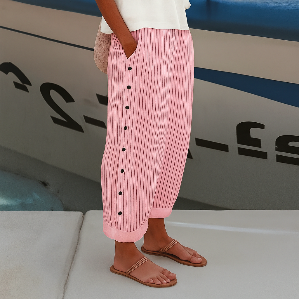 Patricia | Women's Striped Relaxed Fit Wide Leg Button Side Pants 3