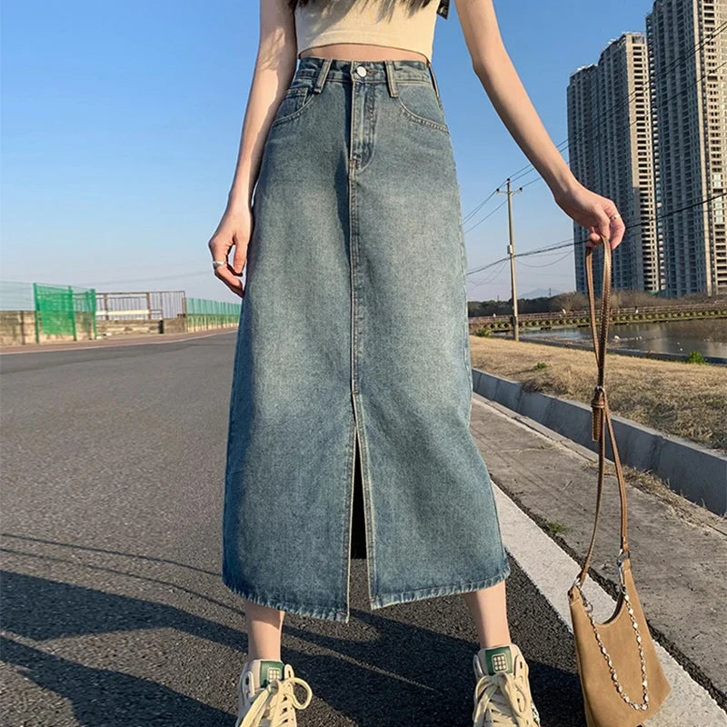 Sable | High-Waist Denim Midi Skirt 1