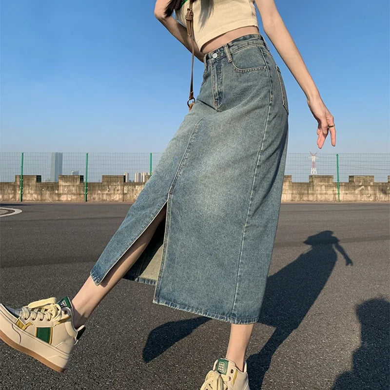 Sable | High-Waist Denim Midi Skirt 2