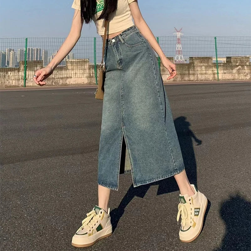 Sable | High-Waist Denim Midi Skirt 4