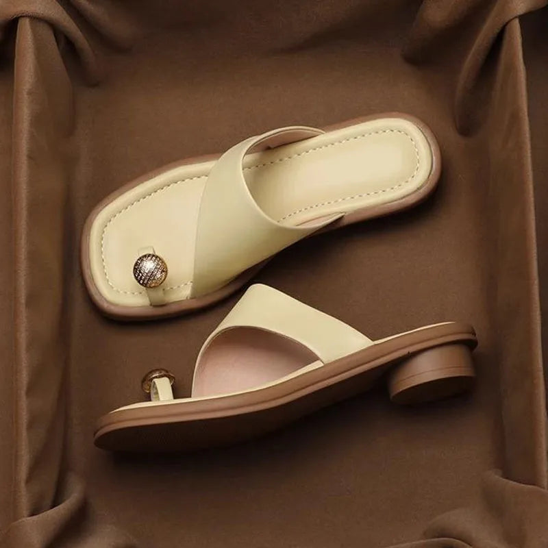 Sabrina | Women's Slip-On Sandals Toe Ring Leather Block Heel 3