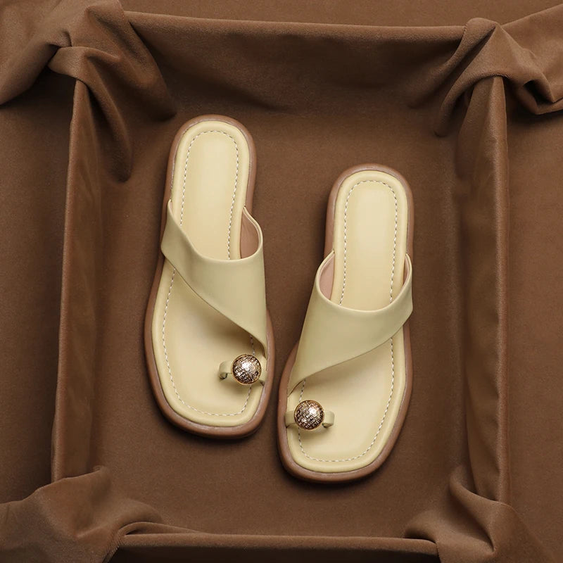 Sabrina | Women's Slip-On Sandals Toe Ring Leather Block Heel 4
