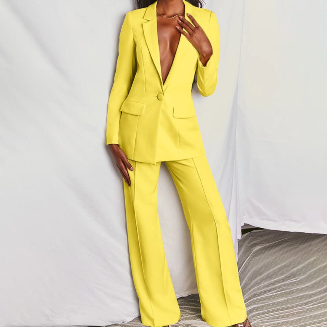 Samantha | Women's Single Button Blazer Wide Leg Suit Set