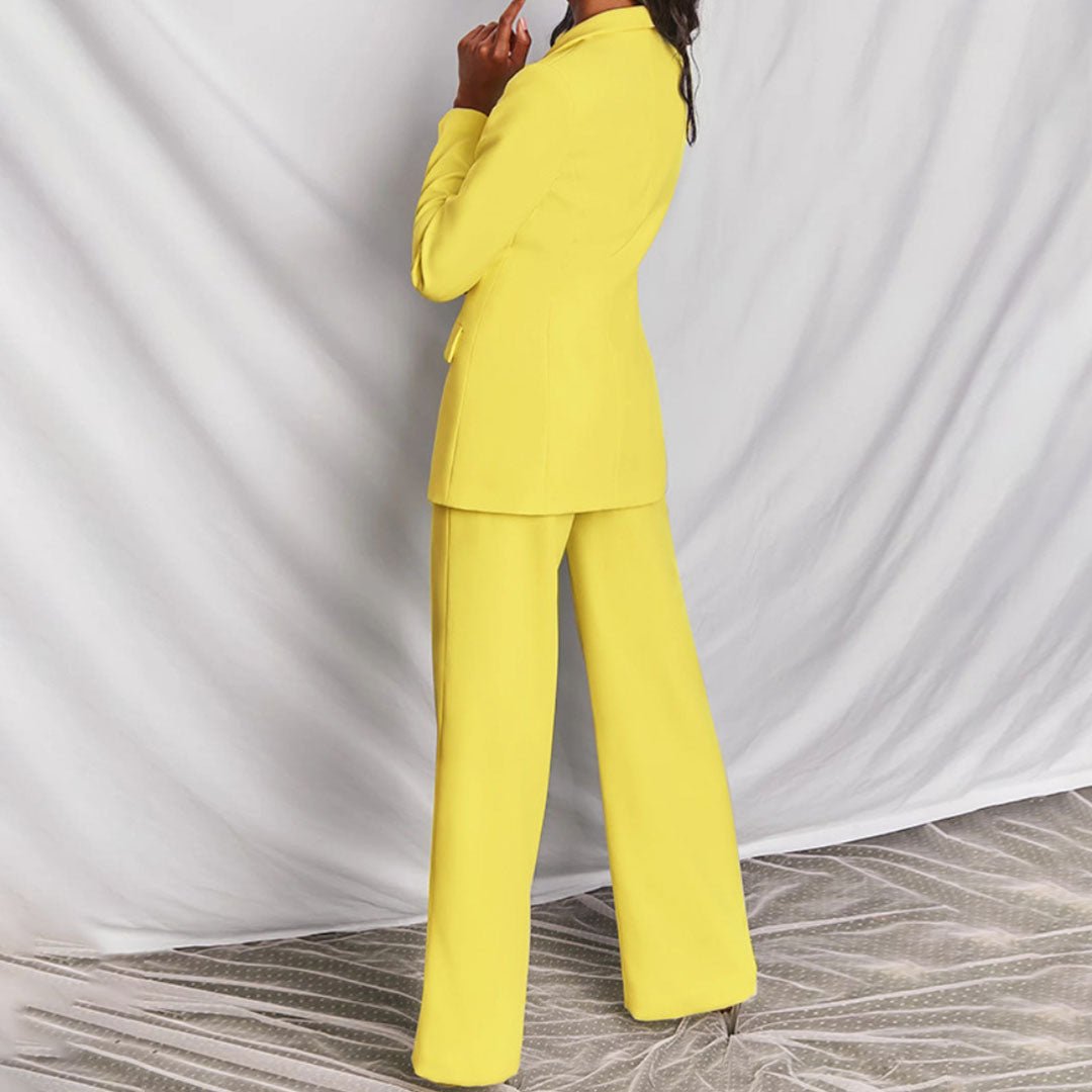 Samantha | Women's Single Button Blazer Wide Leg Suit Set 1