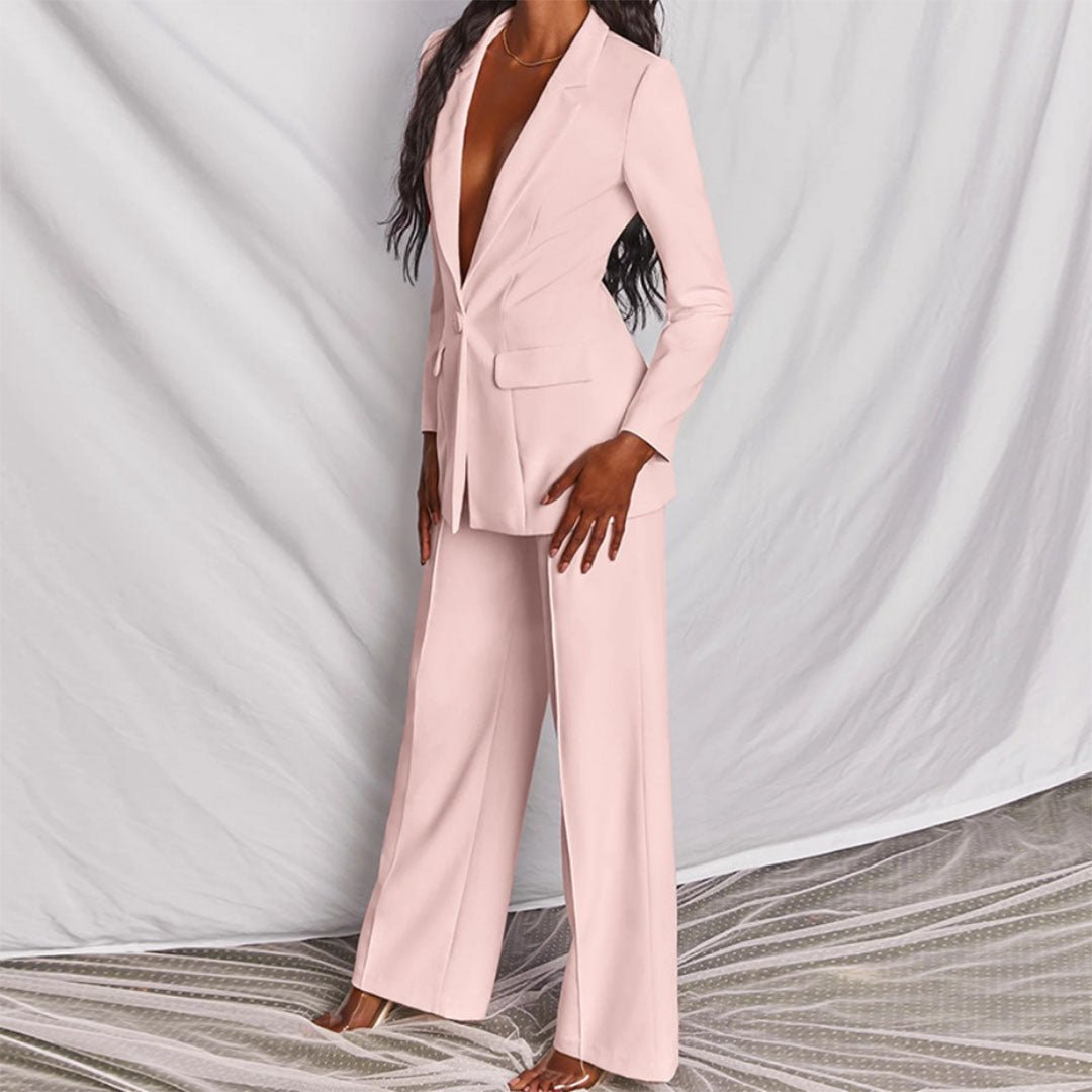 Samantha | Women's Single Button Blazer Wide Leg Suit Set 2
