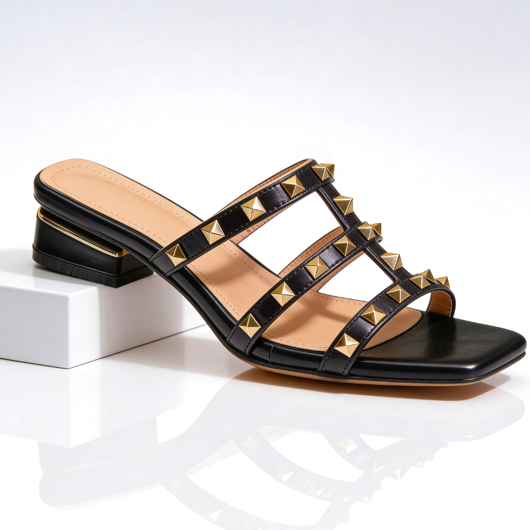 Sandra | Women's Block Heel Slide Sandals Studded Strappy