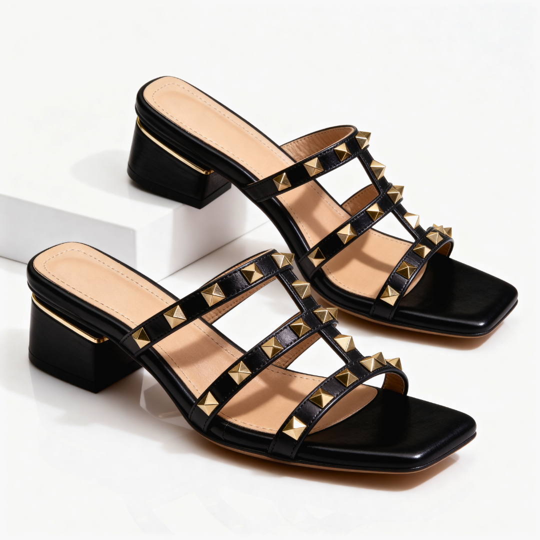 Sandra | Women's Block Heel Slide Sandals Studded Strappy 3