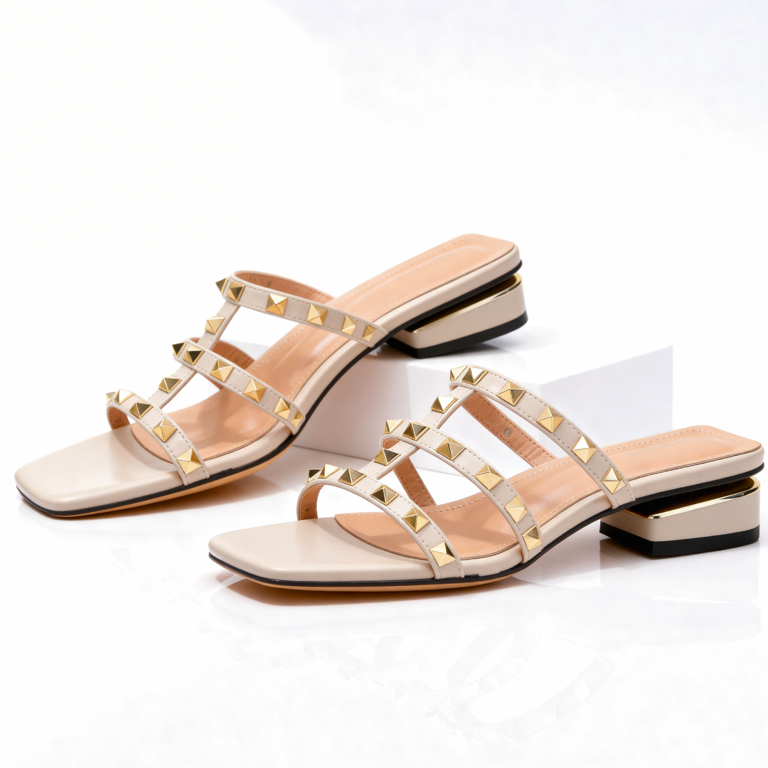 Sandra | Women's Block Heel Slide Sandals Studded Strappy 4