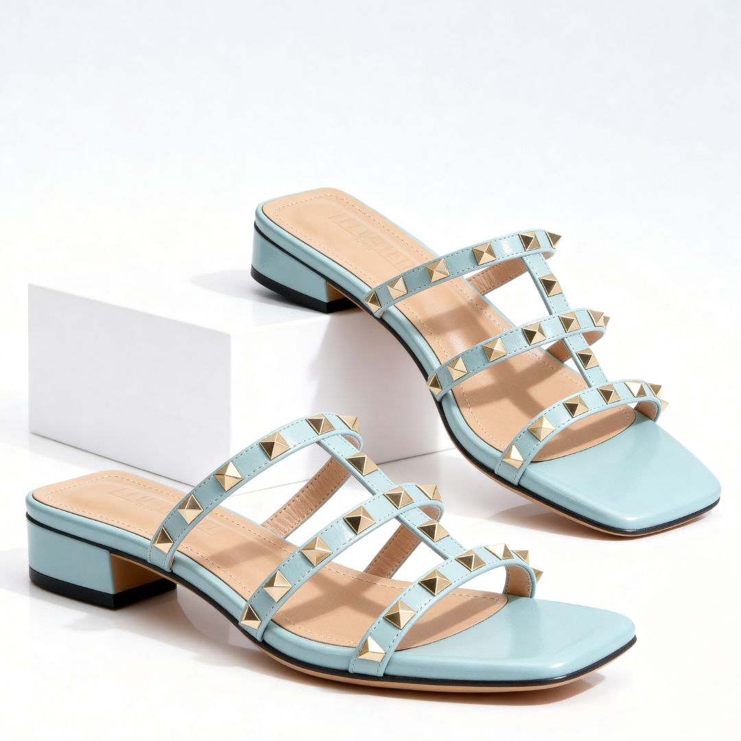 Sandra | Women's Block Heel Slide Sandals Studded Strappy 5