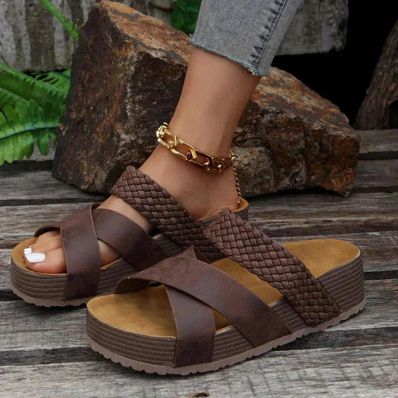 Sandra | Women's Slide Sandals Woven Crossover Strap Flatform 1