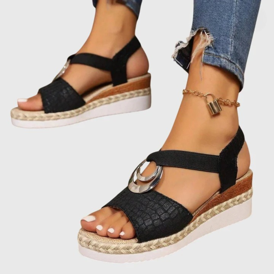 Sara | Women's Wedge Sandals Espadrille Ankle Strap Metallic 10
