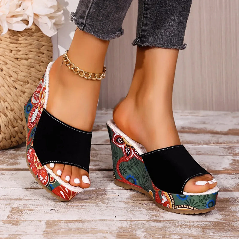 Sasha | Women's Slip-On Wedge Sandals Open Toe Floral Print 1