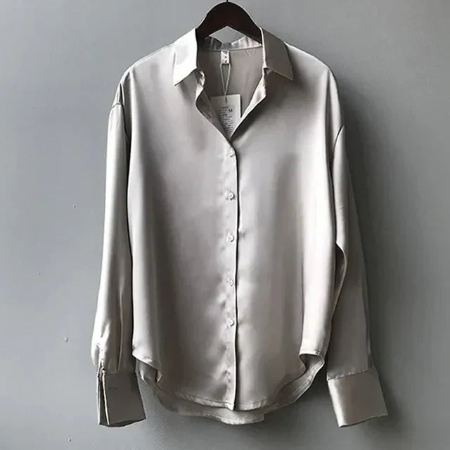 Satinia | Long Sleeve Satin Button Down Blouse 2