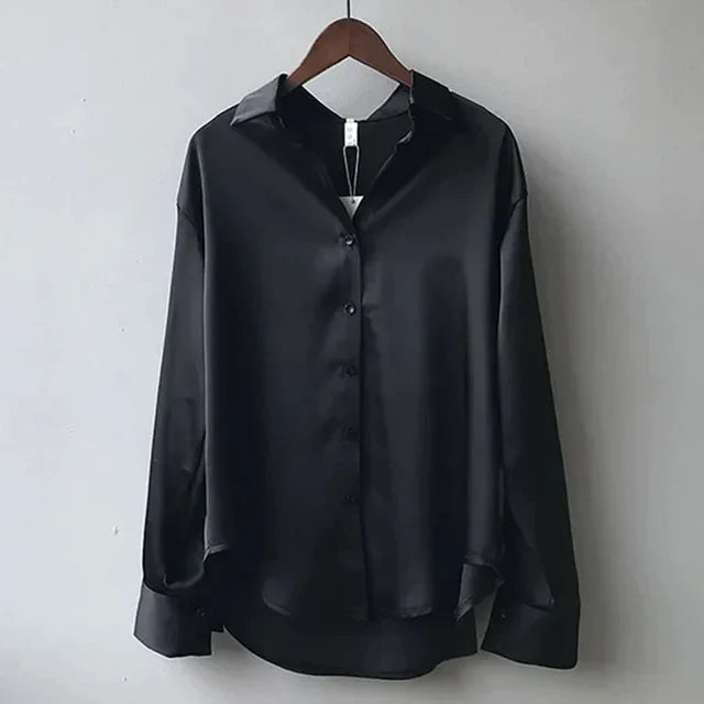 Satinia | Long Sleeve Satin Button Down Blouse 3