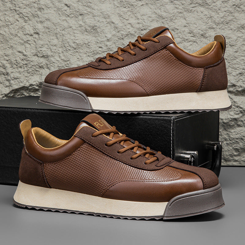 Seve | Men's Lace-Up Leather Sneakers Textured Panel Chunky Sole 2