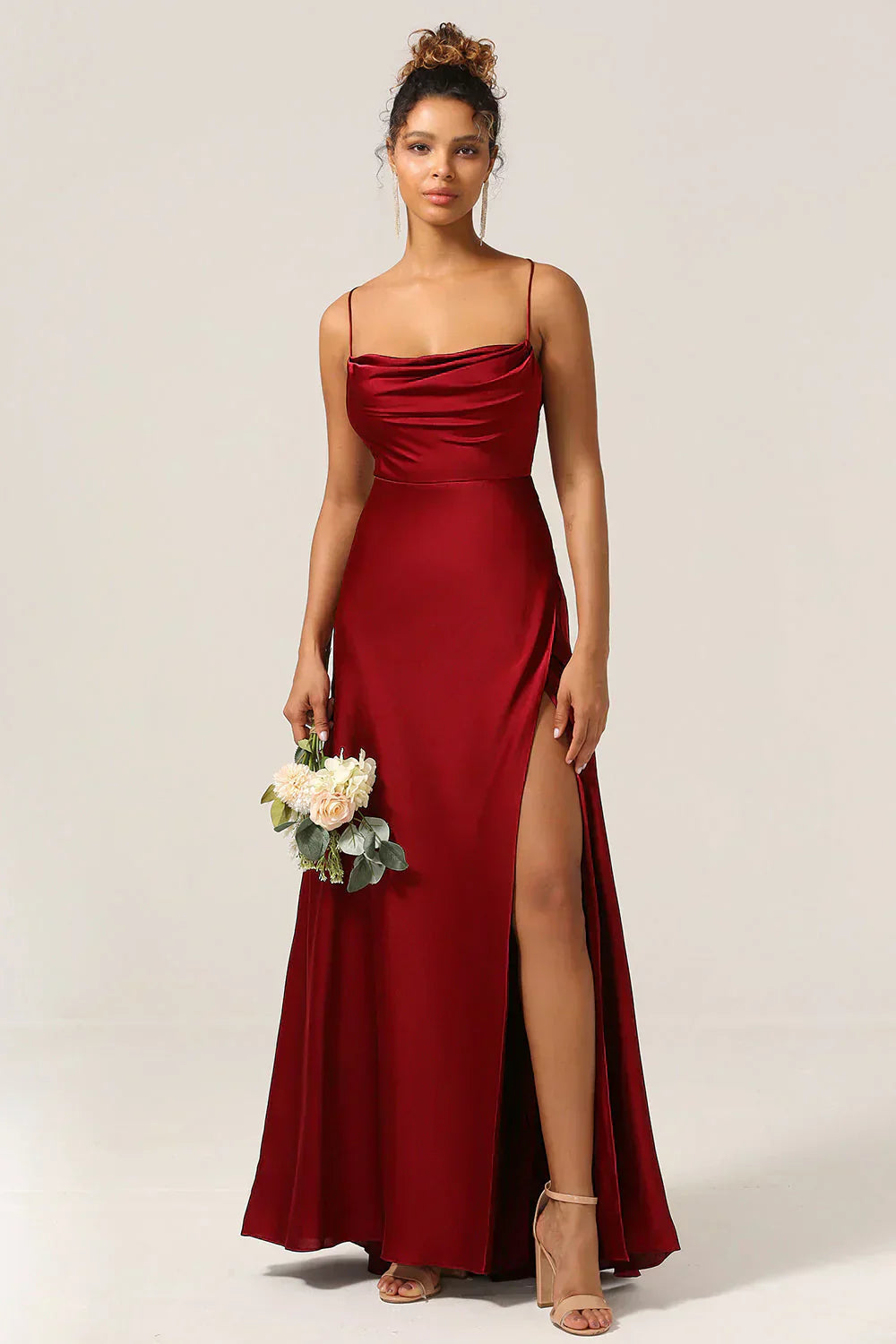 Sleena | Spaghetti Strap Evening Maxi Dress High Slit 6