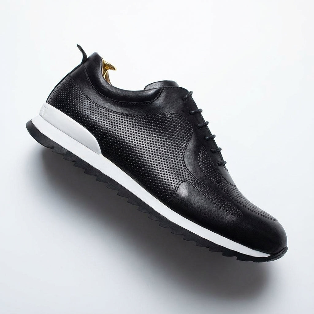 Snevo | Men's Lace-Up Leather Sneakers Perforated Runner 7