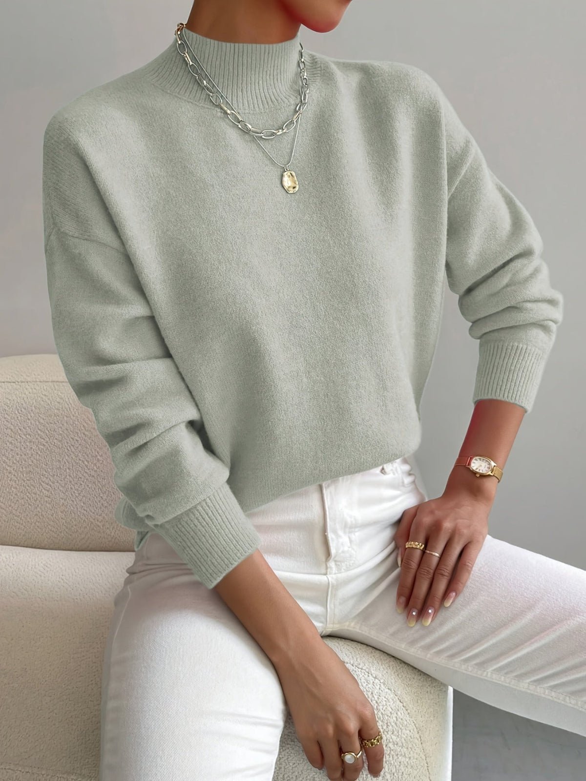 Sophie | Women's Mock Neck Sweater Relaxed Fit Long Sleeve