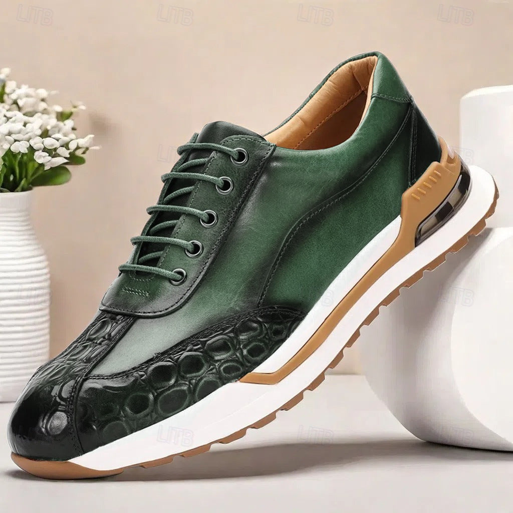 Stefan | Men's Lace-Up Leather Sneakers Croc Embossed Panel 2