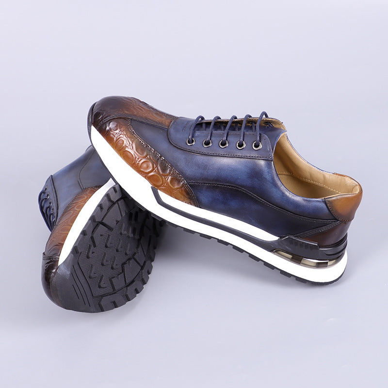 Stefan | Men's Lace-Up Leather Sneakers Croc Embossed Panel 4