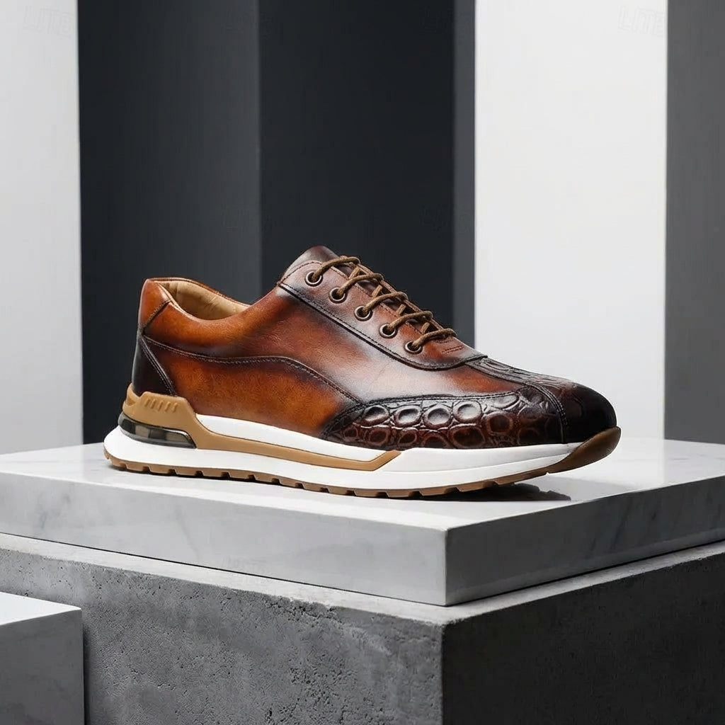 Stefan | Men's Lace-Up Leather Sneakers Croc Embossed Panel 5